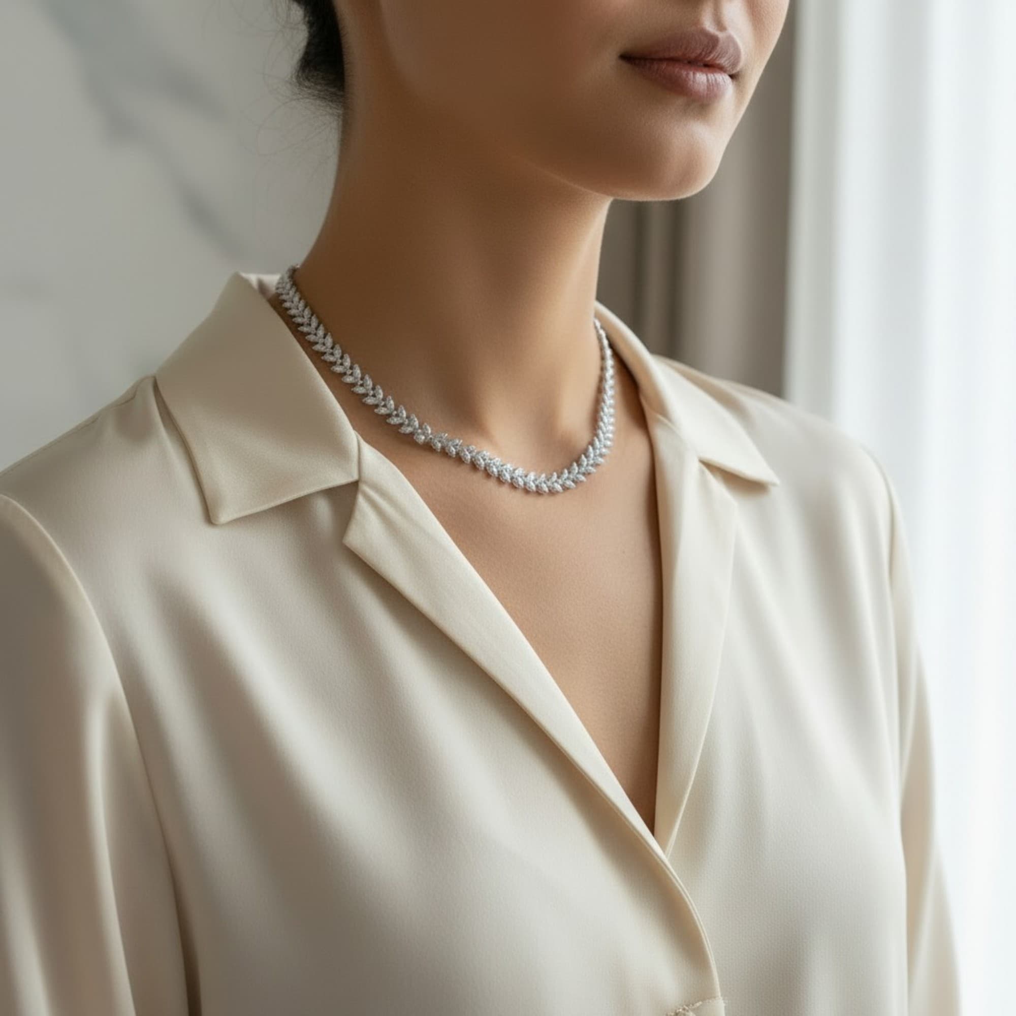 Choker Folhas Texturizadas Prateado — miniatura 2